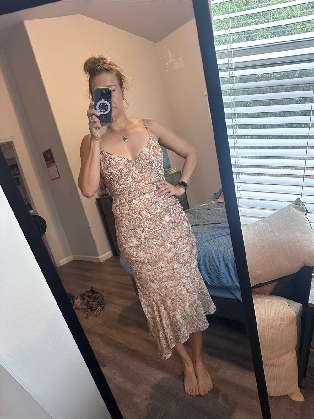 Verona Paisley Midi Dress in Pink & Brown Medium Like New